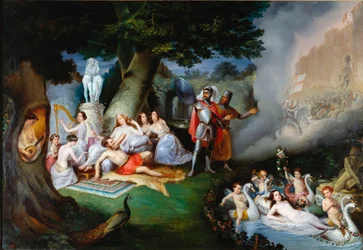Renaud im Garten von Armide Illustration einer Szene aus „Das befreite Jerusalem“ (La Gerusalemme Liberata) von Torquato Tasso