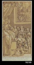 Kaiser Heinrich IV. (1050-1106) zu Füßen von Papst Gregor VII. (1020-85), graviert von Nicolas Le Sueur (1691-1764)