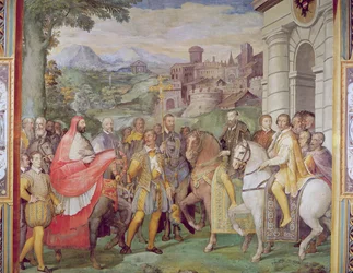 Karl V. (1500-58) mit Alessandro Farnese (1546-92) in Worms, aus der 