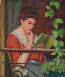 Lesen im Freien - Frau auf dem Balkon; Lettura al Fresco - Donna al Balcone