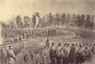 Fotografische Kopie einer Zeichnung einer Hinrichtung von Charles Wirgman