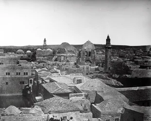Ansicht der Kirche des Heiligen Grabes und des Teichs von Hiskija, Jerusalem, 1857