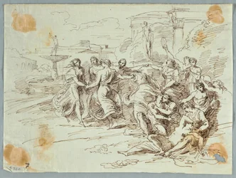 Bacchanalische Szene mit tanzenden Figuren