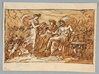 Hebe schenkt Wein in Jupiters Schale