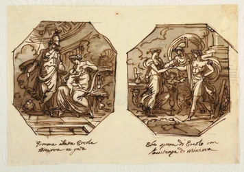 Juno stillt Herkules, Hebe heiratet Herkules mit Hilfe von Minerva, entworfen für Sala di Ercole e Ebe, Palazzo Gaddi, Forli