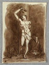 Heiliger Sebastian, Detail des Polyptychons mit der thronenden Jungfrau, Studie nach Dosso Dossi