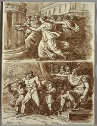 Die Vestalin Tuccia trägt Wasser im Sieb; Zwei Studien nach Polidoro da Caravaggio