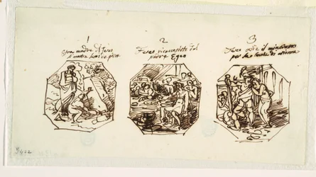 Drei Skizzen zu Theseus-Themen, für die Sala di Teseo, Palazzo Gaddi, Forli