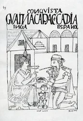 Ein Inka fragt einen Spanier, was er esse; dieser antwortet: „Gold“
