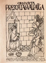 Der Inka-Kaiser Atahualpa, Gefangener der Konquistadoren in Cajamarca