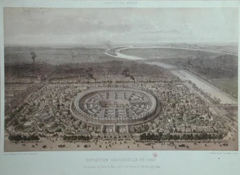 Gesamtansicht der Weltausstellung in Paris 1867, aufgenommen vom Rapp-Tor
