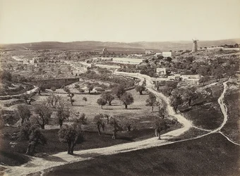 Tal-Landschaft mit einer Windmühle und Olivenhainen
