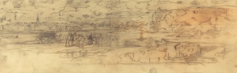 Mündung mit befestigtem Seehafen links und Klippen rechts, ca. 1882