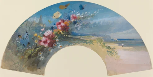 Fächer mit Wildblumen und Schmetterlingen an der normannischen Küste