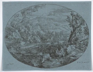 Landschaft mit drei Figuren, 1677