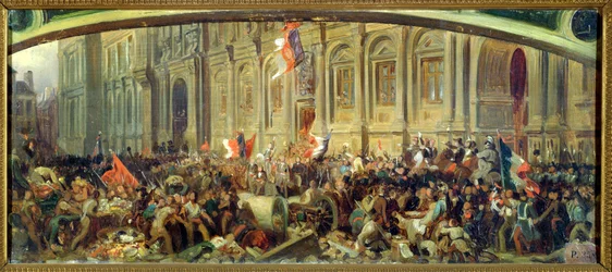 Alphonse de Lamartine (1790-1869) weist am 25. Februar 1848 im Hôtel de Ville in Paris die rote Fahne zurück