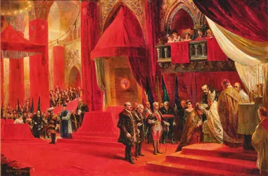 Die Krönung Kaiser Karls I. von Österreich zum König Karl IV. von Ungarn..., 1917.