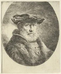 Büste eines alten Mannes mit Samtbarett