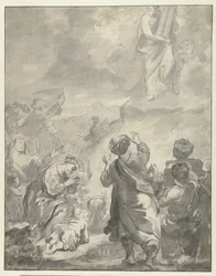 Moses steigt mit den Zehn Geboten vom Berg Sinai herab