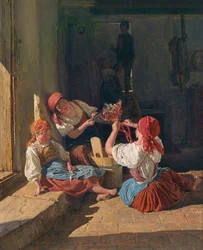 Kinder schmücken den Hut eines Wehrpflichtigen