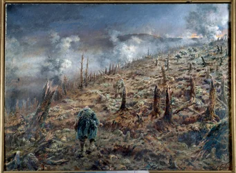 Erster Weltkrieg (1914-1918): „Die Todesschlucht von Verdun“ - Landschaft aus Ruinen und Asche nach der Schlacht. Gemälde von Ferdinand Joseph Gueldry (1858-1945), 1916, Paris. Museum der beiden Weltkriege
