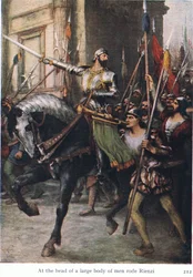 An der Spitze der großen Gruppe von Männern ritt Rienzi, Illustration aus The Stories of Wagner