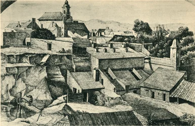 Steinbruch in Alt-Matzleinsdorf, mit der Pfarrkirche St. Florian in Wien, 1814-1815, 1943