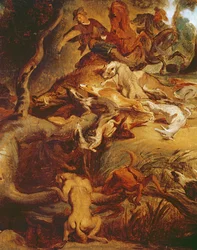 (Detail) Die Wildschweinjagd, nach einem Gemälde von Rubens, ca. 1840-50