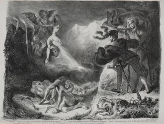 Illustrationen zu Faust: Marguerites Schatten erscheint Faust, 1828