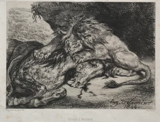 Löwe verschlingt ein Pferd, 1844