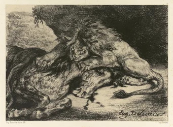 Löwe verschlingt ein Pferd, 1844