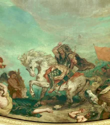 Darstellung von Attila (395-453) König des Hunnenstammes. Detail eines Freskos von Eugene Delacroix (1843)