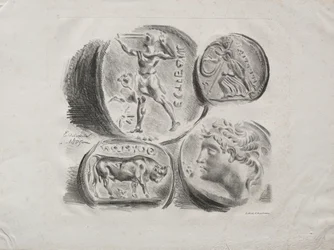 Blatt mit vier antiken Medaillen, 1825