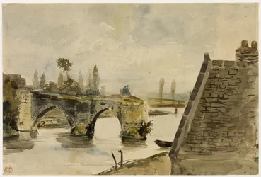 Die alte Brücke in Nantes, um 1827