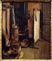 Ecke des Ateliers, der Malofen