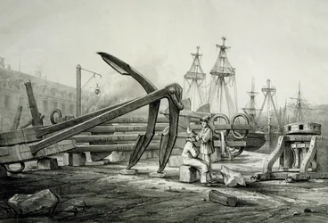 Anker in der Marinewerft, von Ferdinand Perrot, Lithographie
