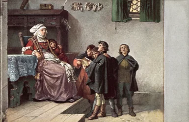 Martin Luther singt für Frau Cotta, als er Student in Eisenach, Deutschland, war, 1499