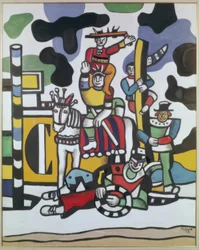Komposition mit fünf Clowns