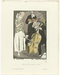 Gazette du Bon Ton, 1920 - Nr. 9, Pl. 66: O Maitre el Relicario / Abendkleid mit Band verziert