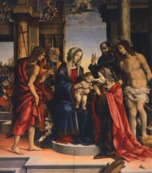 Mystische Hochzeit der Heiligen Katharina von Alexandria, von Filippino Lippi (1457 ca-1504), Öl auf Holz, Basilika San Domenico, Bologna