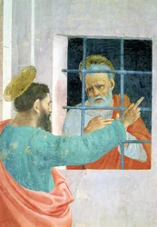 St. Peter im Gefängnis von St. Paul besucht, ca. 1480 Fresko (Detail)