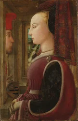 Porträt einer Frau mit einem Mann am Fenster