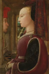 Porträt einer Frau mit einem Mann am Fenster, ca. 1440