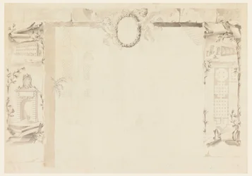 Unvollendeter Entwurf für ein Gedenkblatt zur Errichtung einer päpstlichen Fabrik (Magazin von Annona), 1760–69