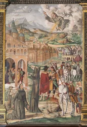 Der Heilige erscheint dem seligen Luca Belludi und sagt die Befreiung von Padua voraus, Schule des Heiligen