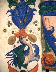 Missale 515 1r Zoomorpher Blattbordüre, Detail aus einem Chorbuch, vor 1449 ausgeführt (Detail)