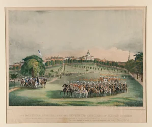 Die National Lancers mit den überprüfenden Offizieren auf dem Boston Common