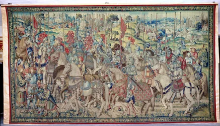 Versammlung der Reiter, aus dem Wandteppich von David und Bathseba, ca. 1510-15