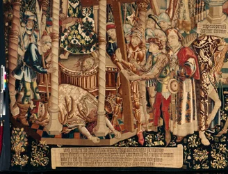 Die Legende vom Heiligen Kreuz (La leyenda de la Santa Cruz, de legende van het Heilig Kruis). (Detail) Ca. 1450. 430x1120cm.