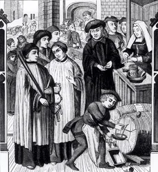 Weinzölle, gewährt dem Kapitel von Tournai von König Chilperic, nach einem Fenster der Kathedrale von Tournai